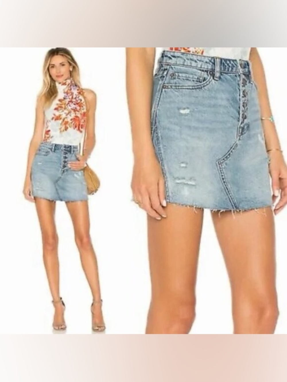 NWT We The Free / Free People A-Line Denim Skirt Button Front size 28